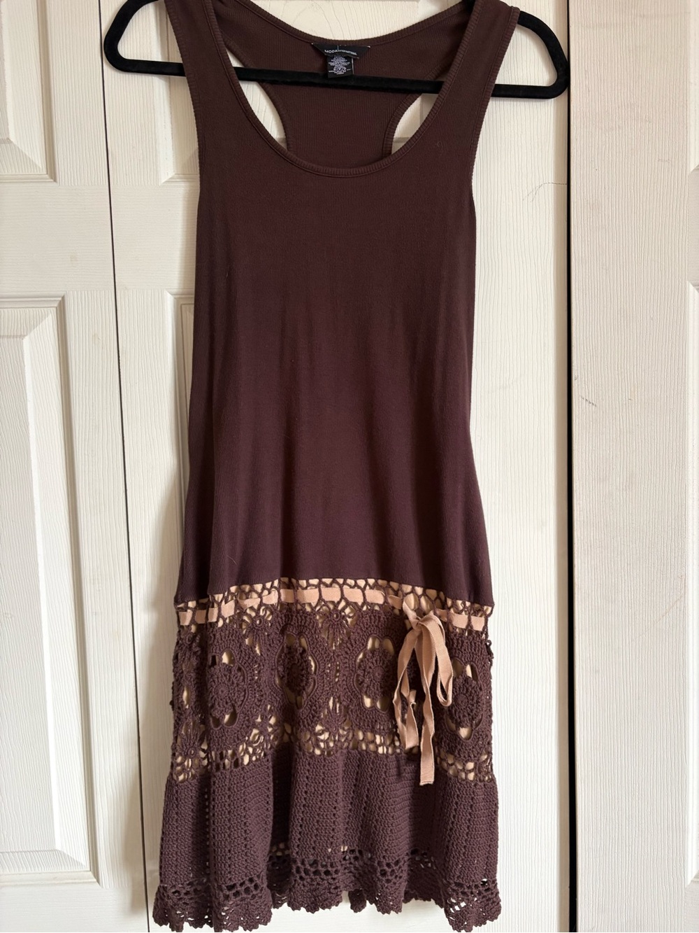 Women’s Brown Crochet Hem Tank Dress with Ribbon Detail size small